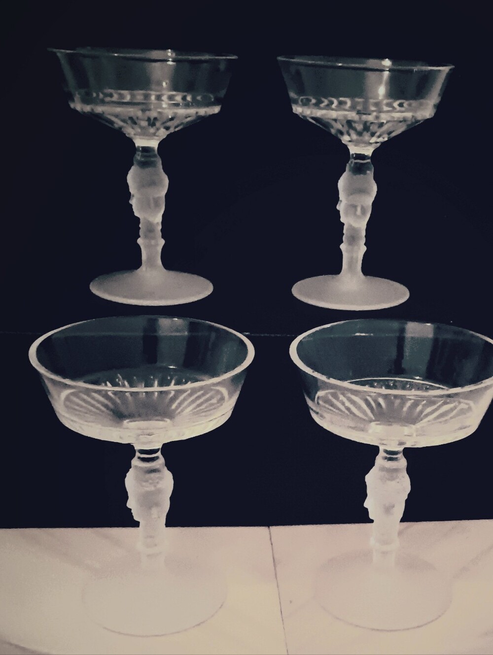 MMA Champagne Glasses with 3 FACES on Frosted Glass Pedestal Set Of 4 - Picture 9 of 11